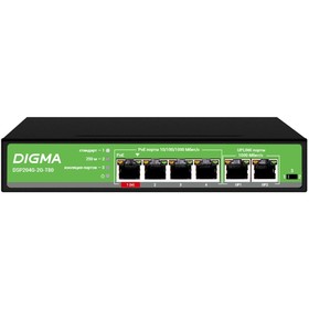 Коммутатор Digma DSP204G-2G-T80 (L2) 6x1Гбит/с 4PoE 4PoE+ 1PoE++ 80W неуправляемый 10780932