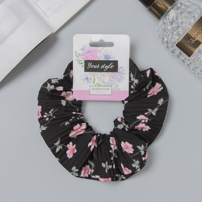 Резинка для волос QF «Орбита», жатка цветы, 12 см, чёрная