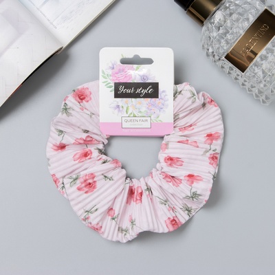 Резинка для волос QF «Орбита», жатка цветы, 12 см, белая