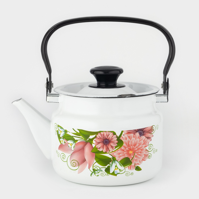 УЦЕНКА Чайник, 2 л, эмалированная сталь, деколь МИКС, белый - Фото 1