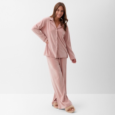 Пижама женская (рубашка, брюки) KAFTAN Plushy, размер 52-54, розовая