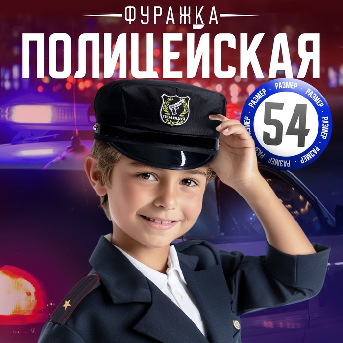 Шляпа полицейского «Полиция», детская, р. 54 - Фото 1