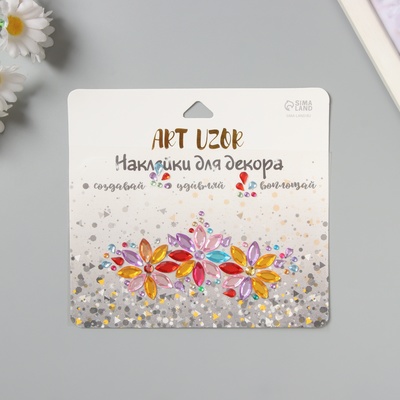 Наклейка - стразы на лицо «Три цветка», разноцветная, макияж, 14.5×16 см