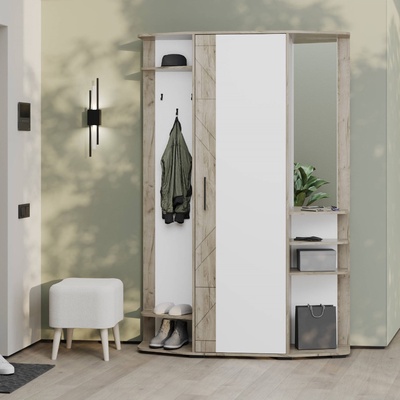 Прихожая «Омега», 1350×355×2020 мм, цвет белый/крафт серый/МДФ крафт серый