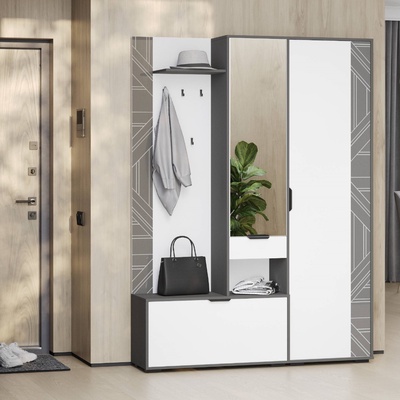 Прихожая «Лео», 1468×365×2024 мм, цвет белый/графит