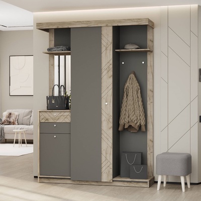 Прихожая «Лорейн», 1580×458×2230 мм, цвет дуб крафт серый / графит / МДФ крафт серый