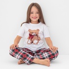 Пижама для девочки новогодняя (футболка и брюки) KAFTAN Christmas time размер 34 (122-128 см), бело-красная 10480099