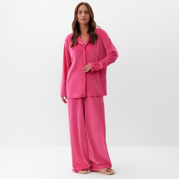 Пижама женская (рубашка, брюки) KAFTAN Plushy, размер 44-46, цвет фуксия - Фото 1