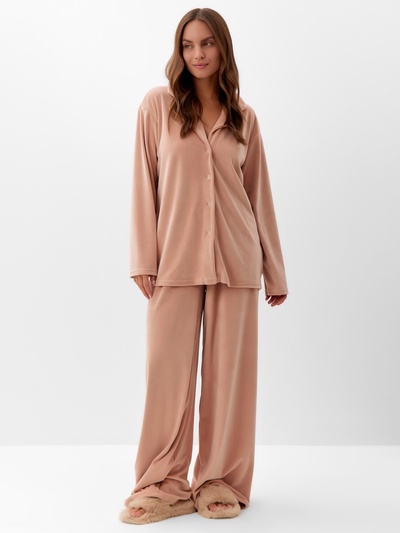 Пижама женская (рубашка, брюки) KAFTAN Plushy, размер 48-50, бежевая