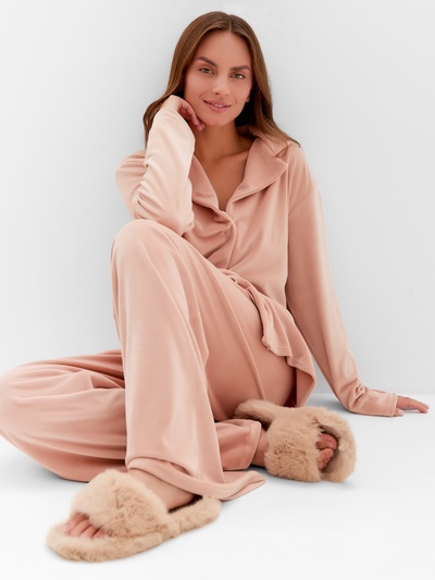 Пижама женская (рубашка, брюки) KAFTAN Plushy, размер 48-50, бежевая