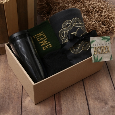 Набор подарочный «Змей» плед, носки, перчатки, термостакан