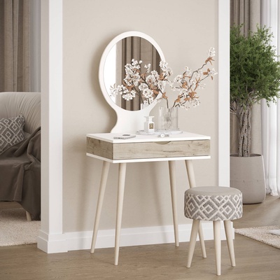 Трюмо, с зеркалом, 620×466×1345 мм, цвет белый/дуб крафт серый