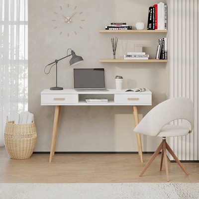 Стол письменный, 2 ящика, открытая ниша, 1200×450×760 мм, цвет белый