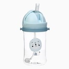 Поильник - непроливайка детский с силиконовой трубочкой и грузиком, от 9 мес., 350 мл., на ленте, цвет голубой, Крошка Я - Фото 2