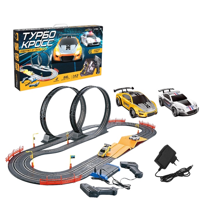 УЦЕНКА Автотрек TOP TURBO, с 2 машинами, 1:43, длина трасы 560 см, работает от сети - Фото 1