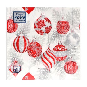 Салфетки новогодние бумажные Home Collection «Красные игрушки на серебре», 3 слоя, 33?33 см, 20 шт. (комплект 2 шт)