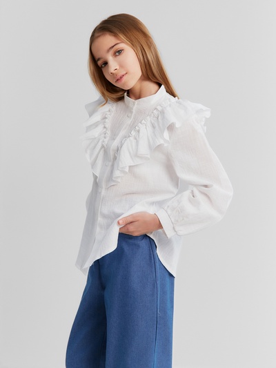 Блузка для девочки MINAKU: Cotton collection, белая, рост 128 см
