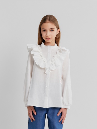 Блузка для девочки MINAKU: Cotton collection, белая, рост 140 см