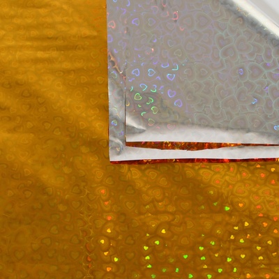 Пленка голографическая, «Сердечки», золотая, 70 см × 1 м