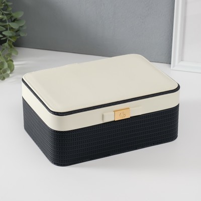 Шкатулка для украшений «Бантик», с зеркалом, искусственная кожа, бело-чёрная, 17×23.5×10 см