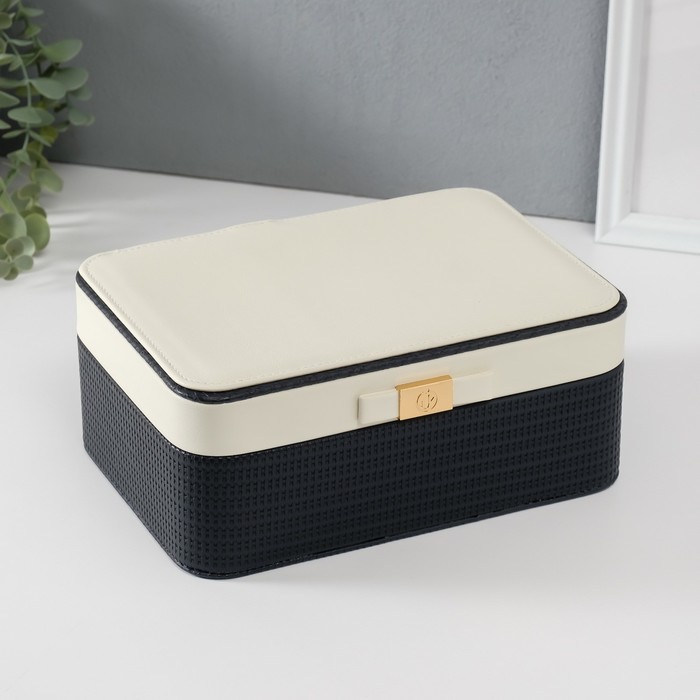 Шкатулка для украшений «Бантик», с зеркалом, искусственная кожа, бело-чёрная, 17×23.5×10 см - Фото 1