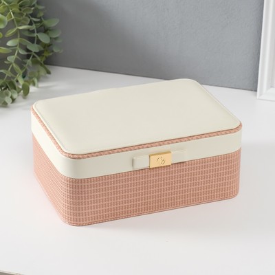 Шкатулка для украшений «Бантик», с зеркалом, искусственная кожа, бело-розовая, 17×23.5×10 см