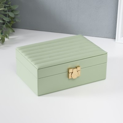 Шкатулка для украшений «Стёганная. Полоски», с зеркалом, искусственная кожа, с замком, серо-зелёная, 14×20×8 см