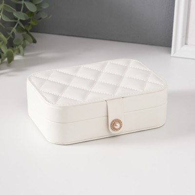 Шкатулка для украшений «Стёганная. Ромбы», искусственная кожа, белая, 11×16×5 см