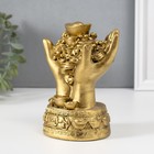 Нэцкэ фигурка полистоун под бронзу «Монеты и слитки в ладонях», 7.7×10.7×14 см - Фото 2