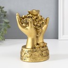 Нэцкэ фигурка полистоун под бронзу «Монеты и слитки в ладонях», 7.7×10.7×14 см - Фото 3