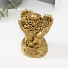 Нэцкэ фигурка полистоун под бронзу «Монеты и слитки в ладонях», 7.7×10.7×14 см - Фото 5