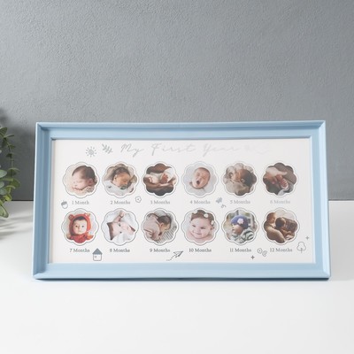 Фоторамка-коллаж на 12 фото 4.5×4.5 с+B132:B148 м «Мой первый год», голубая, 2×38×20 см