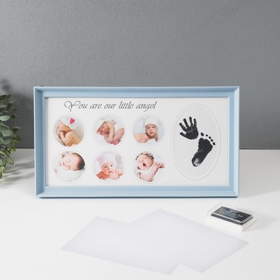 Фоторамка-коллаж на 6 фото 6×6 см «Маленький ангел», голубая, 2×38×20 см