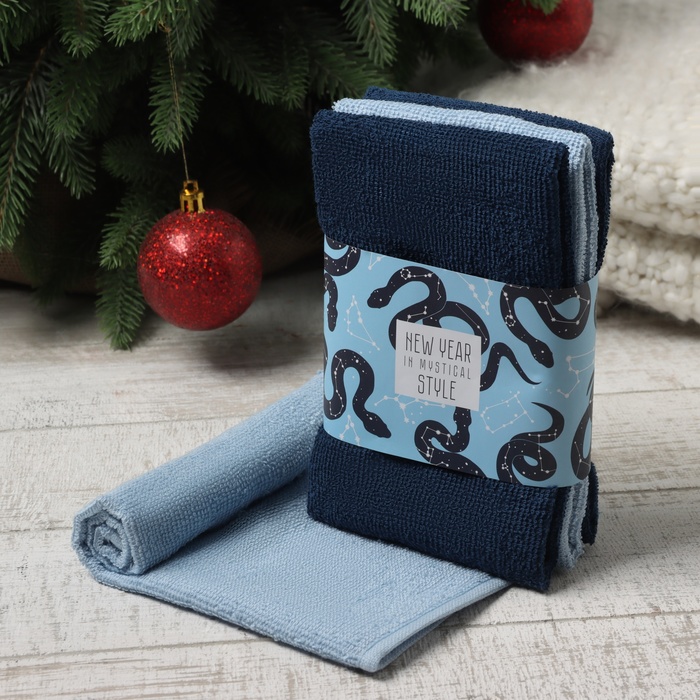 Набор махровых полотенец Этель "Звёздные змеи" 30х30 см - 3 шт, 340 г/м2, 100% хлопок - Фото 1