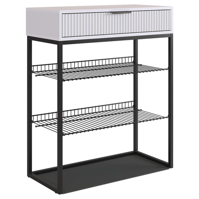 Обувница в прихожую «Вельвет», 2 полки, 750×334×905 мм, цвет белое дерево/белый матовый/чёрный муар - Фото 1