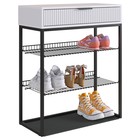 Обувница в прихожую «Вельвет», 2 полки, 750×334×905 мм, цвет белое дерево/белый матовый/чёрный муар - Фото 4