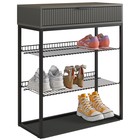 Обувница в прихожую «Вельвет», 2 полки, 750×334×905 мм, цвет графит/графит матовый/чёрный муар - Фото 4