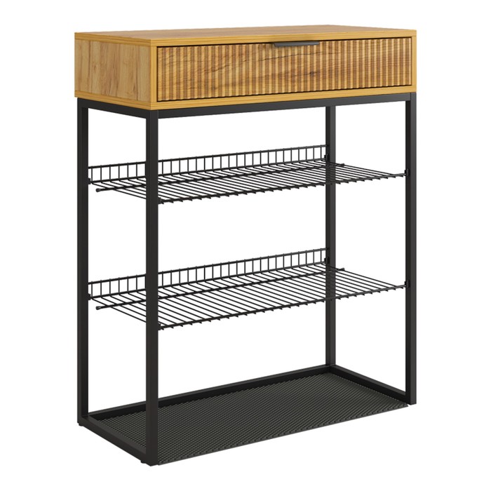 Обувница в прихожую «Вельвет», 2 полки, 750×334×905 мм, цвет дуб крафт золотой/акация светлая/чёрный муар - Фото 1