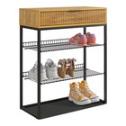 Обувница в прихожую «Вельвет», 2 полки, 750×334×905 мм, цвет дуб крафт золотой/акация светлая/чёрный муар - Фото 4