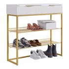 Обувница в прихожую «Классная 1», 2 ящика, 2 полки, 952×335×907 мм, цвет белое дерево/белый матовый/золото - Фото 2