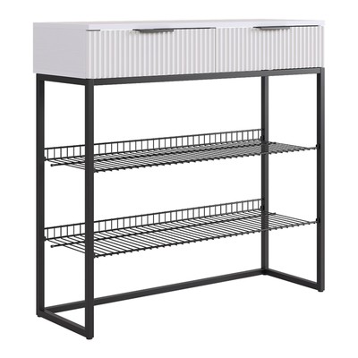 Обувница в прихожую «Классная 1», 2 ящика, 2 полки, 952×335×907 мм, цвет белое дерево/белый матовый/чёрный муар