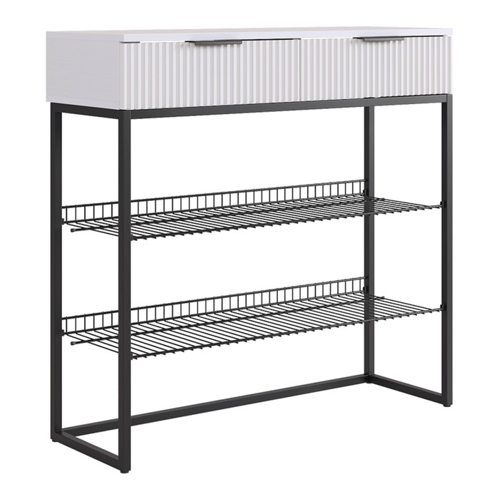 Обувница в прихожую «Классная 1», 2 ящика, 2 полки, 952×335×907 мм, цвет белое дерево/белый матовый/чёрный муар - Фото 1