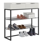 Обувница в прихожую «Классная 1», 2 ящика, 2 полки, 952×335×907 мм, цвет белое дерево/белый матовый/чёрный муар - Фото 2