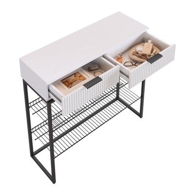 Обувница в прихожую «Классная 1», 2 ящика, 2 полки, 952×335×907 мм, цвет белое дерево/белый матовый/чёрный муар