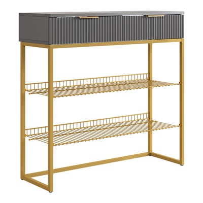 Обувница в прихожую «Классная 1», 2 ящика, 2 полки, 952×335×907 мм, цвет графит/графит матовый/золото