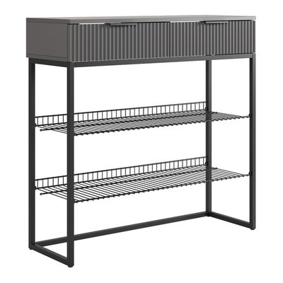 Обувница в прихожую «Классная 1», 2 ящика, 2 полки, 952×335×907 мм, цвет графит/графит матовый/чёрный муар