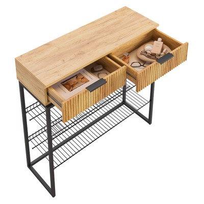 Обувница в прихожую «Классная 1», 2 ящика, 2 полки, 952×335×907 мм, цвет дуб крафт золотой/акация светлая/чёрный муар