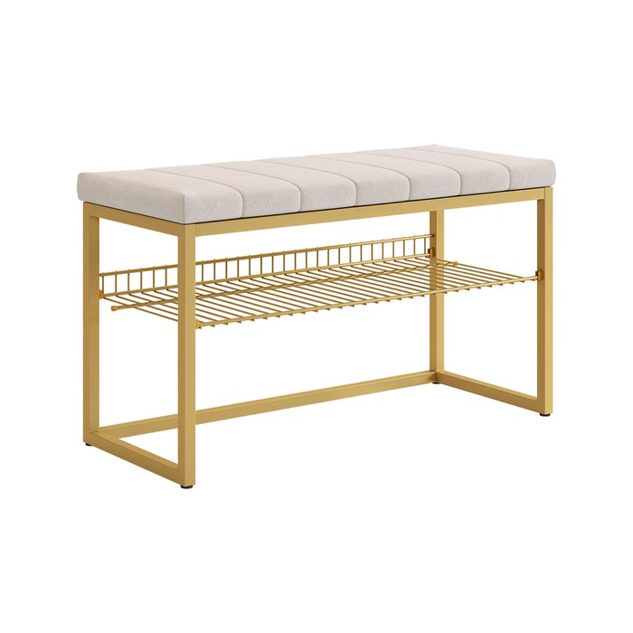 Обувница в прихожую «Классная 2», с сиденьем, 770×350×460 мм, велюр, цвет золото/крем - Фото 1