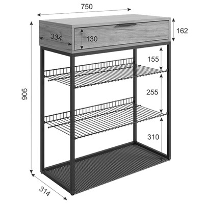 Обувница в прихожую «Краш», 2 полки, 750×334×905 мм, цвет чёрный муар/графит