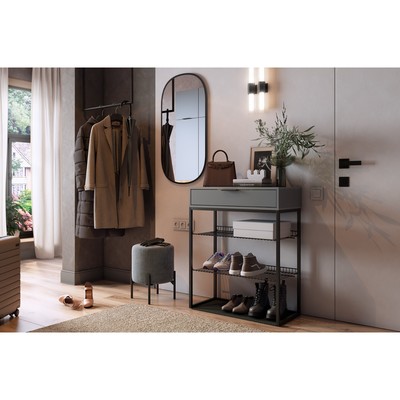 Обувница в прихожую «Краш», 2 полки, 750×334×905 мм, цвет чёрный муар/графит